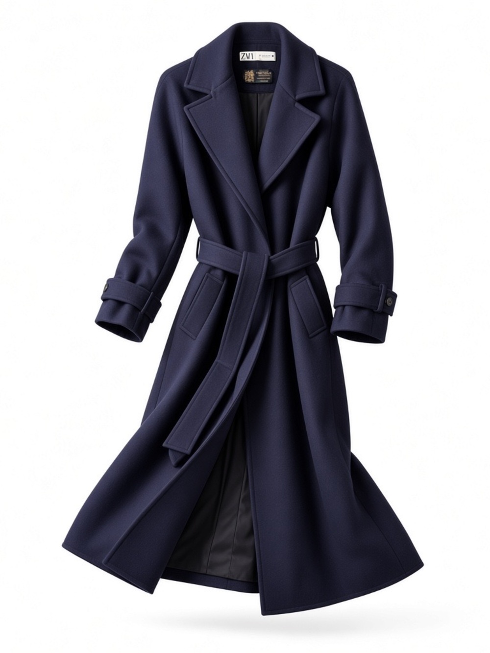 Zara Wool Navy Wrap Trench Coat